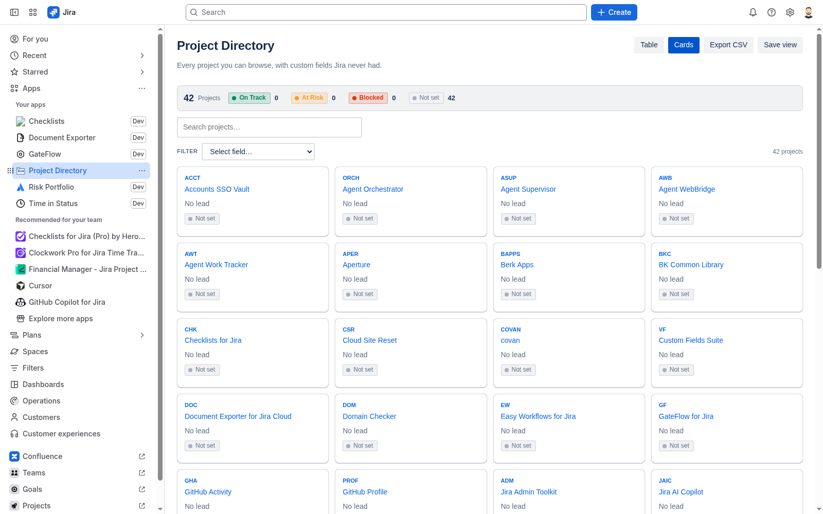 Cards view of the same project directory.